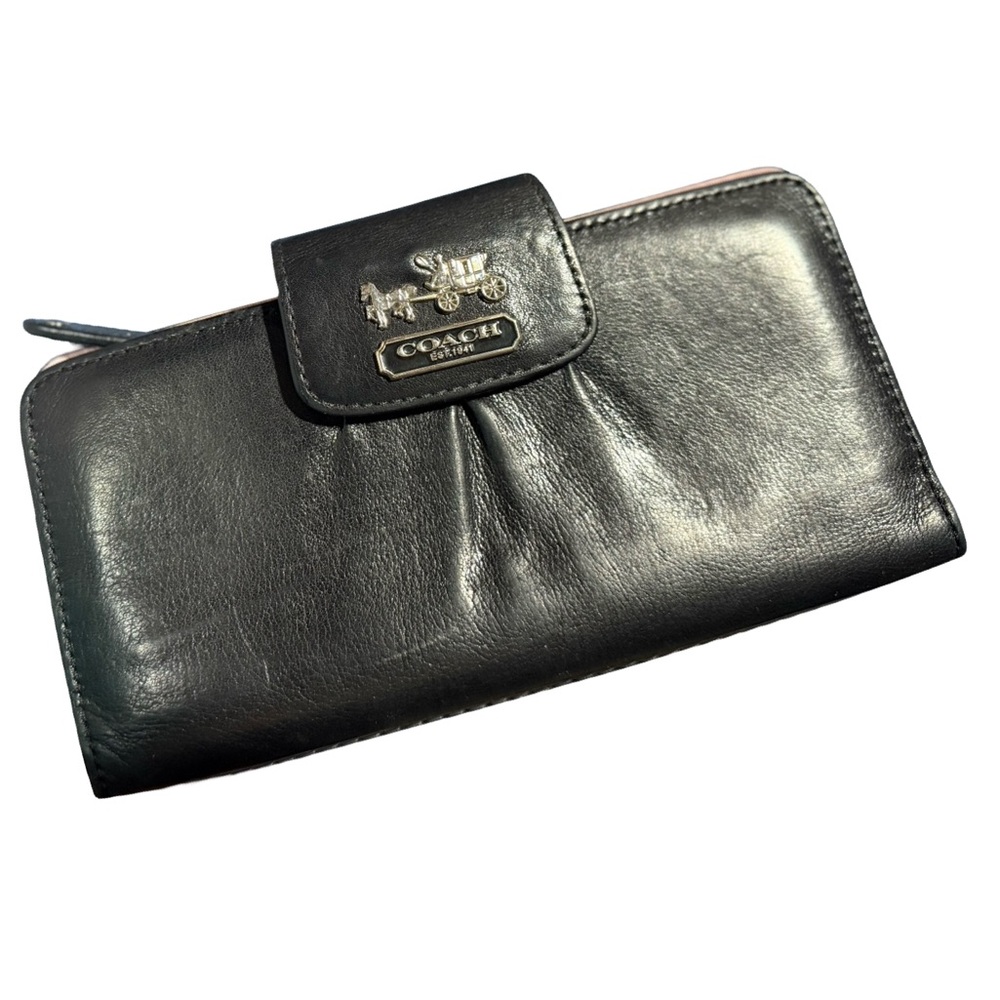 Coach Bifold Black Wallet Pink Interior Vintage